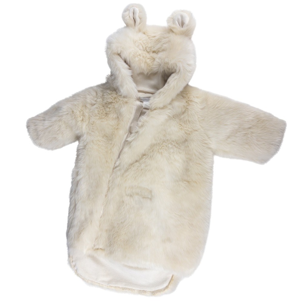 Restoration Hardware Baby Faux Fur‎ Bunting 0-6M Cream NWOT Arctic Fox Hooded